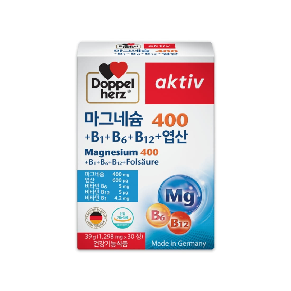마그네슘400+B1+B6+B12+엽산 (30정/1개월)